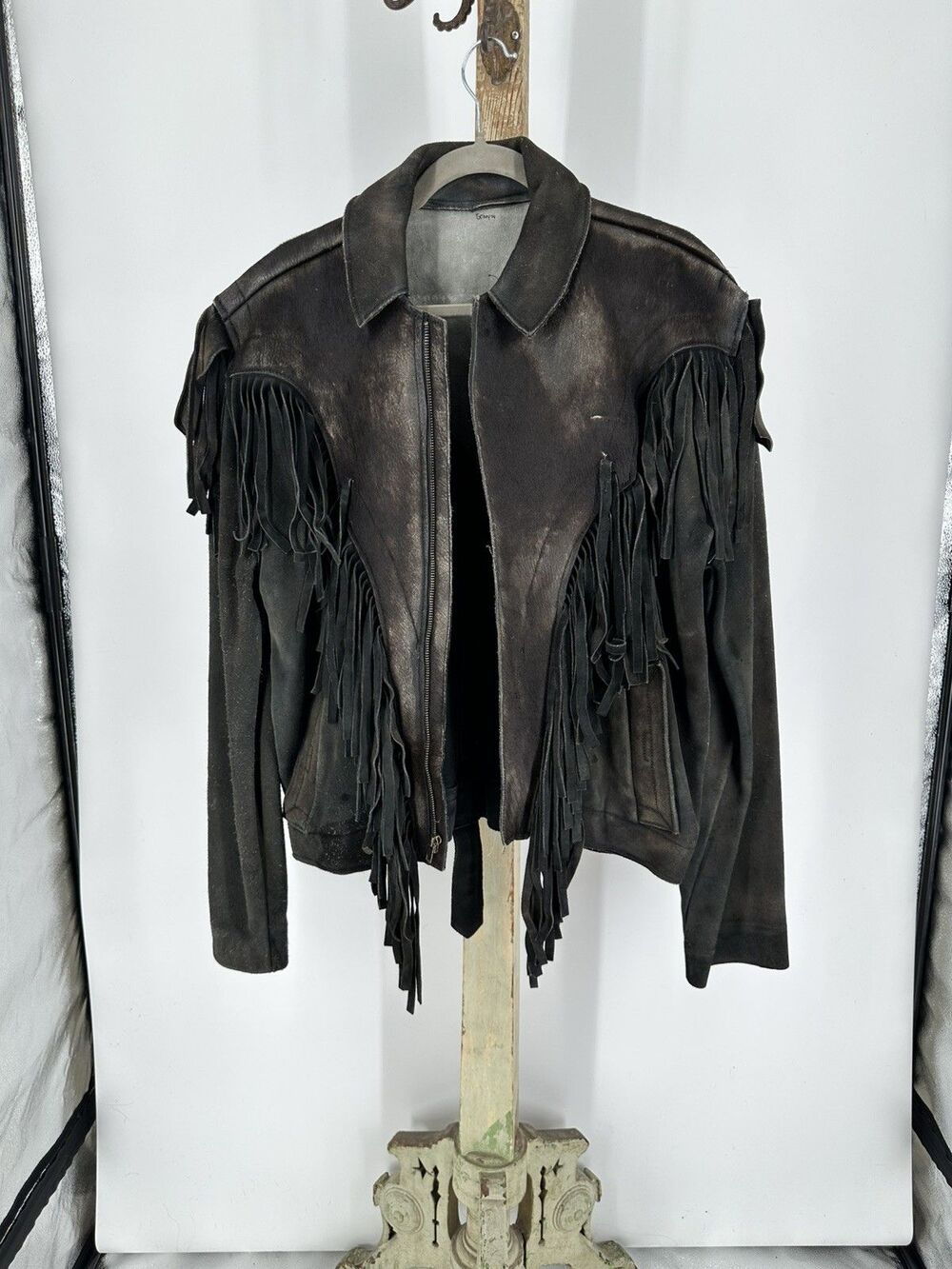 Handmade Custom Suede Fringe Hair On Calf Hide Western Jacket